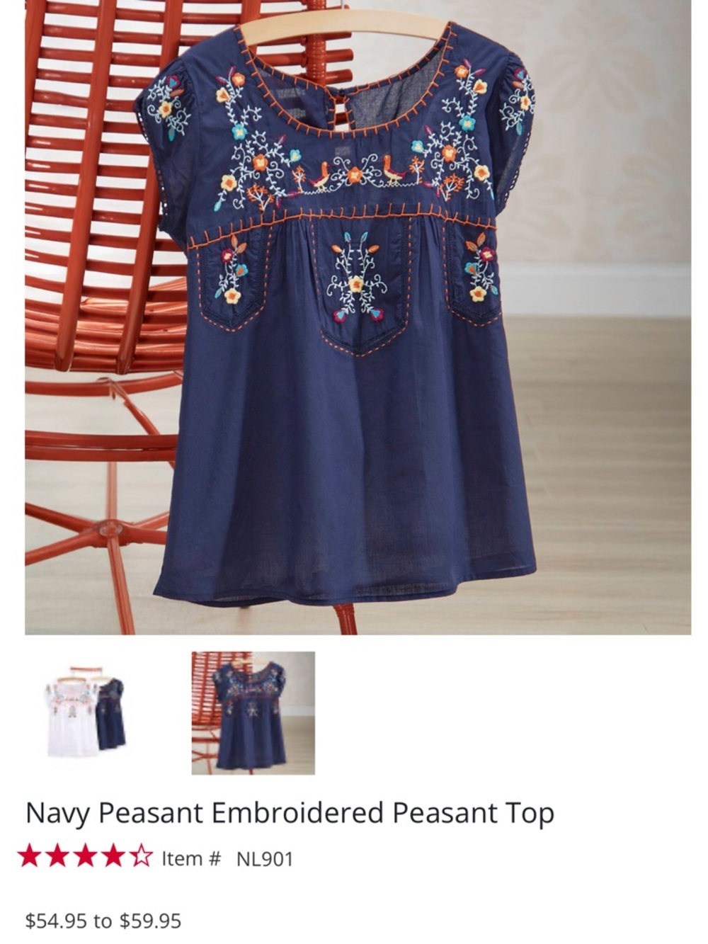 Bila Navy Embroidered Floral Peasant Blouse - Picture 4 of 4